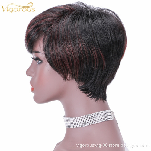 Short glueless cheap highlight red wholesale private label inch bob pixie cut brazilian 100% real human hair wig black women